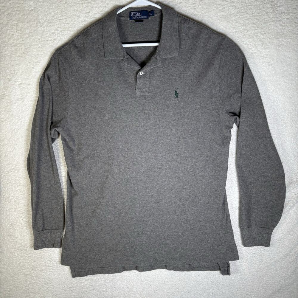 VTG Polo Ralph Lauren Polo Shirt Mens XL Gray Long Sleeve Collared Preppy READ